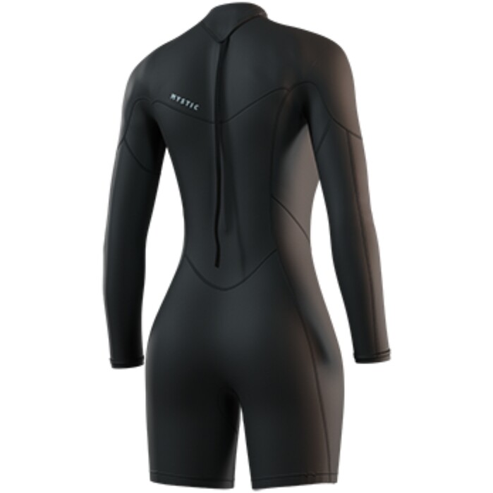 2025 Mystic Womens Brand Long Arm 3/2mm Back Zip Flatlock Shorty Wetsuit 35000.250063 - Black